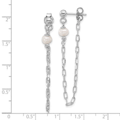 Sterling Silver RH-plat FWC Pearl Front/Back Chain Dangle Earrings