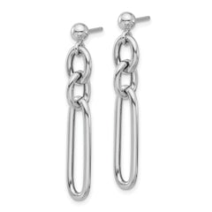 Sterling Silver RH-plated Polished Fancy Link Post Dangle Earrings