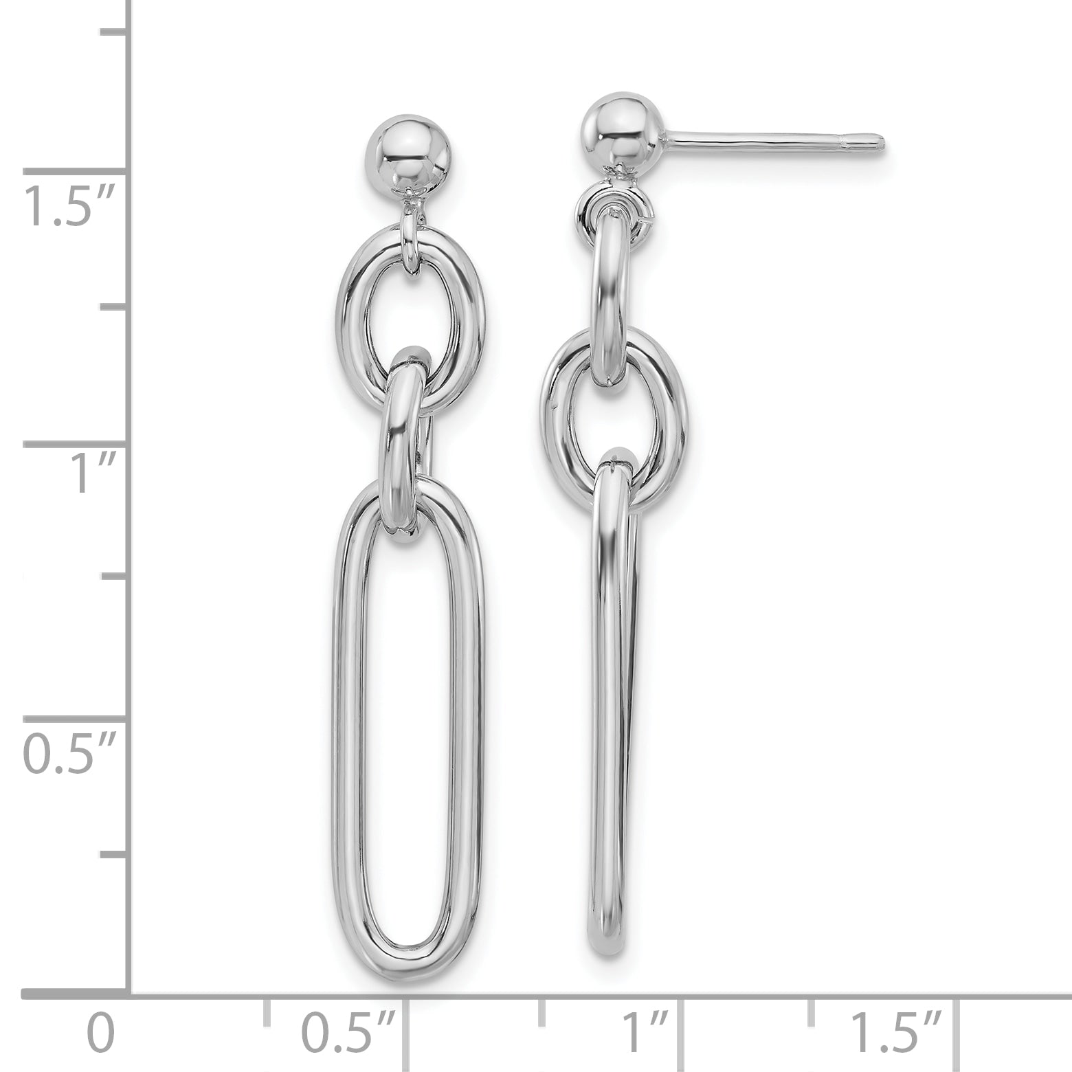 Sterling Silver RH-plated Polished Fancy Link Post Dangle Earrings