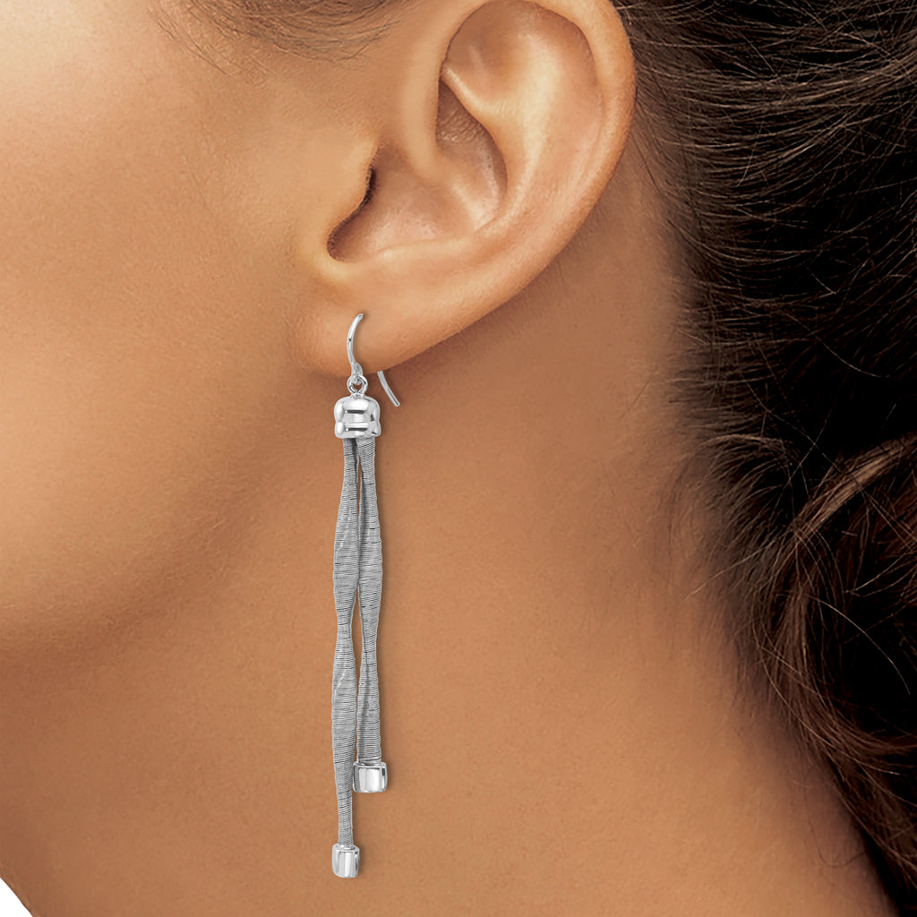 Sterling Silver Rh-pl Twist Texture Wrapped 2-strand Twist Earring
