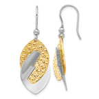SS Rhod and Gold-tone Polished and Textured Dangle Earrings