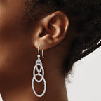 Sterling Silver Rh-plated Polished/Textured Ovals Dangle Earrings