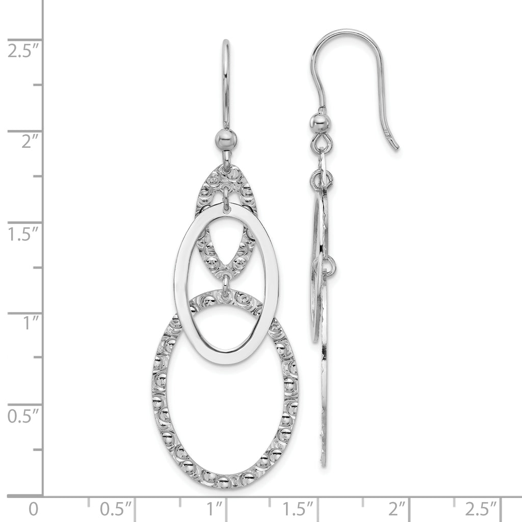 Sterling Silver Rh-plated Polished/Textured Ovals Dangle Earrings