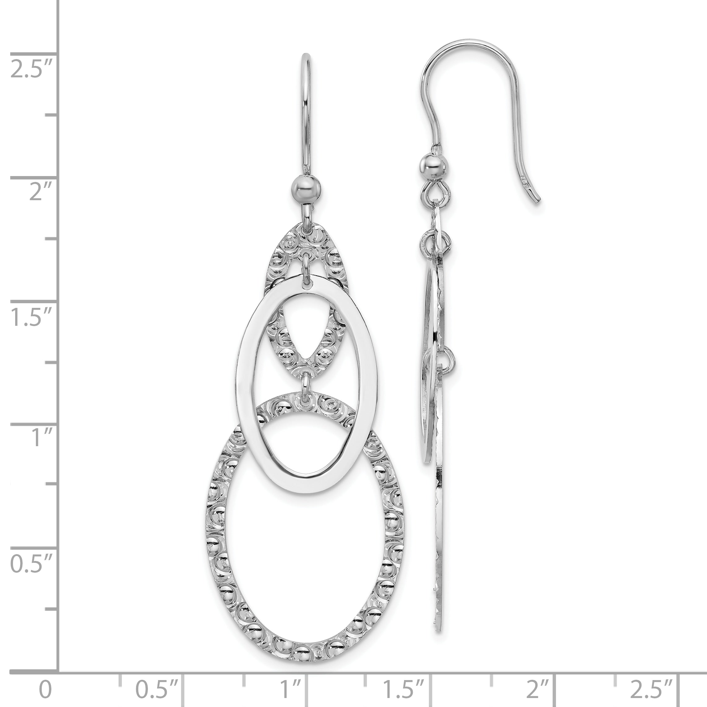 Sterling Silver Rh-plated Polished/Textured Ovals Dangle Earrings