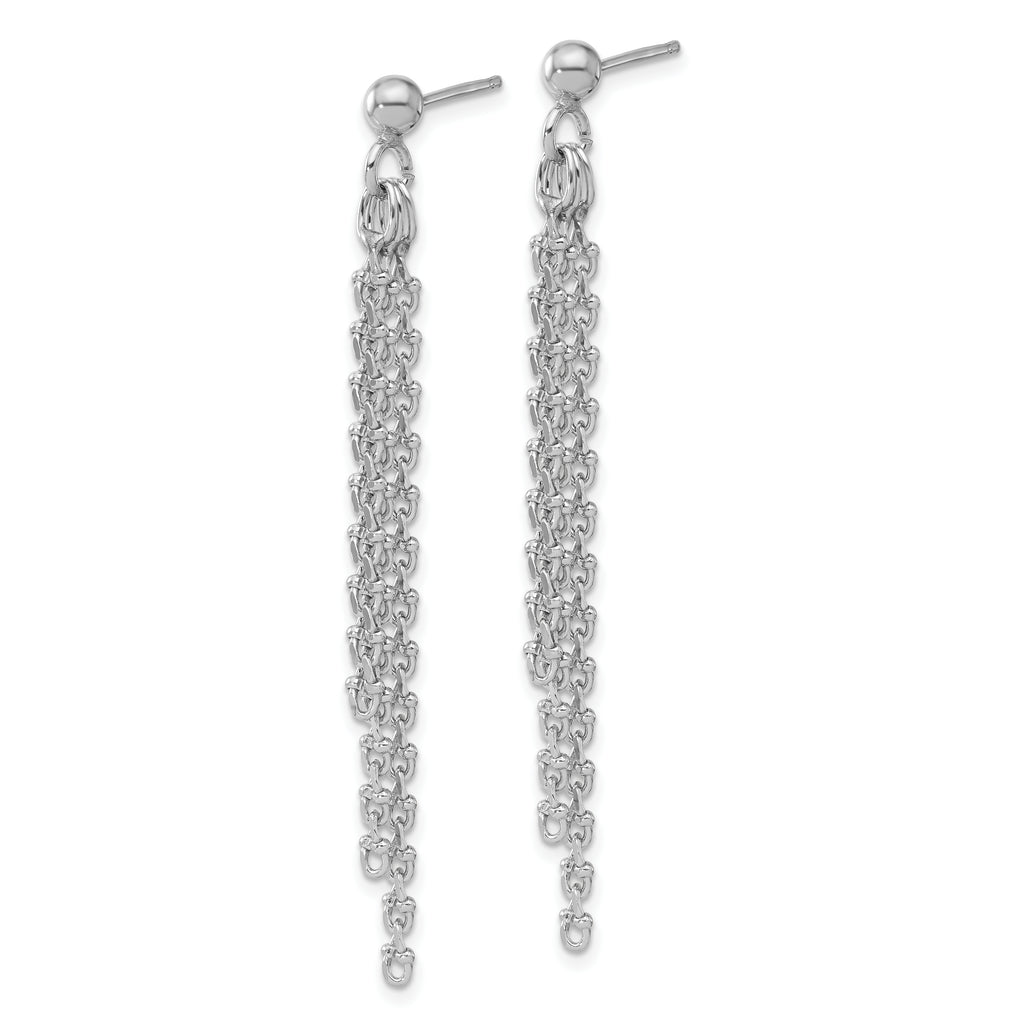 Sterling Silver Rh-plated Polished 3-Strand Post Dangle Earrings