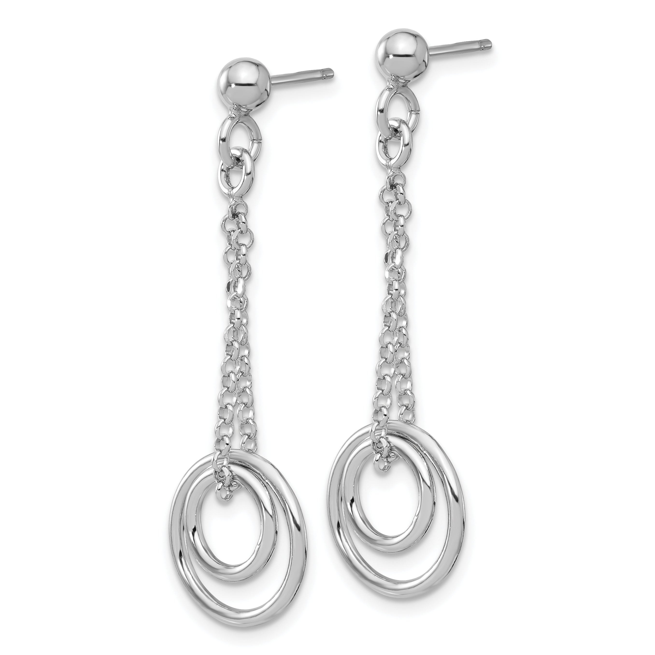 Sterling Silver Rh-plated Polished Circles on Chain Dangle Earring Secondary image