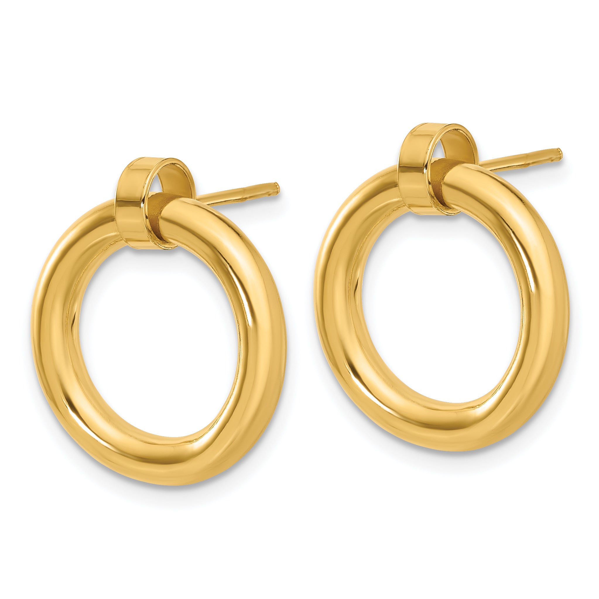 Sterling Silver Gold-tone Polished Circle Post Dangle Earrings