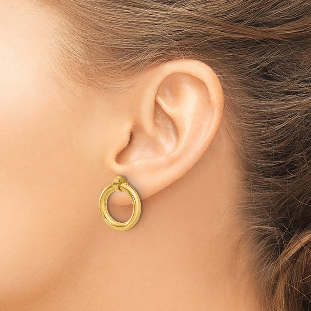 Sterling Silver Gold-tone Polished Circle Post Dangle Earrings