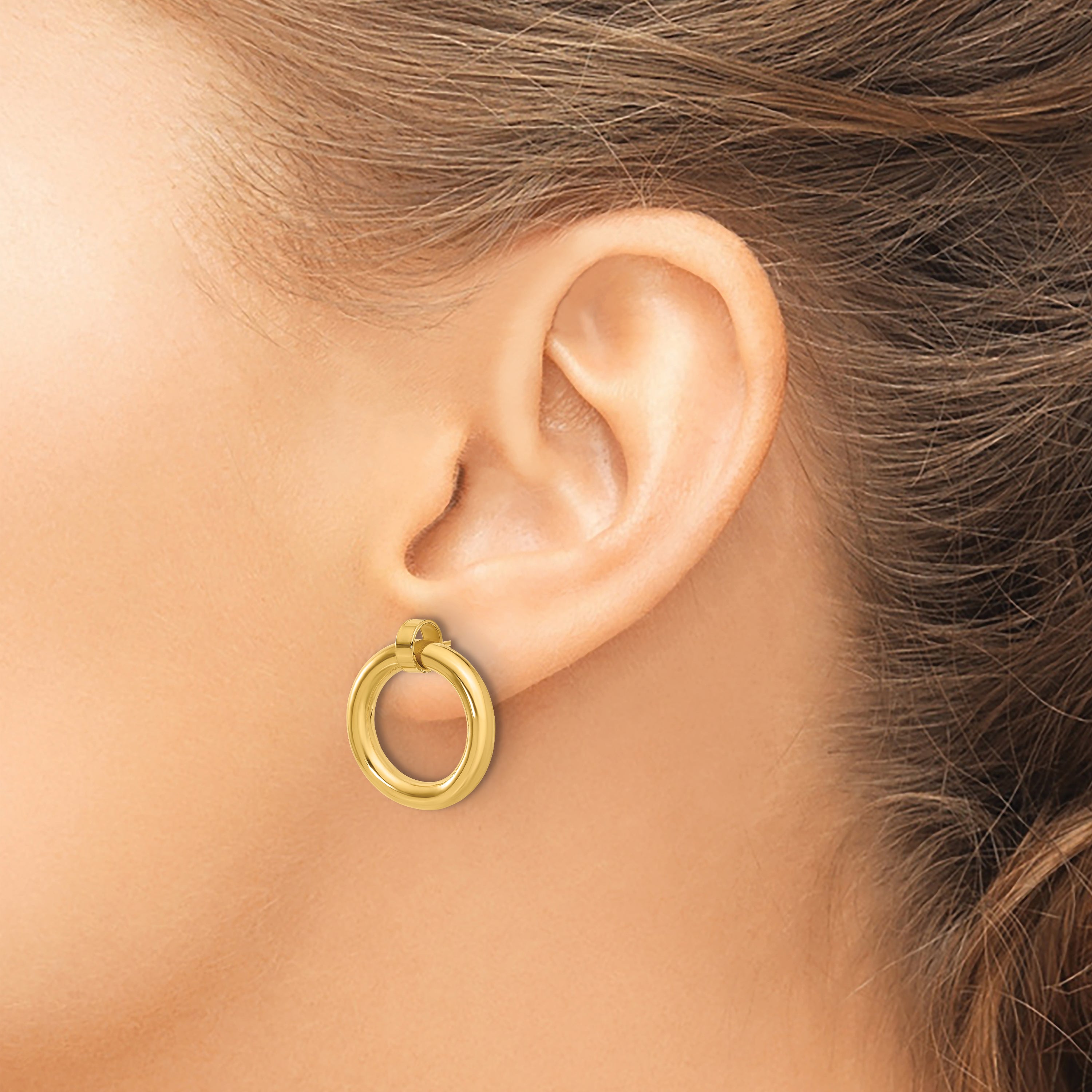 Sterling Silver Gold-tone Polished Circle Post Dangle Earrings