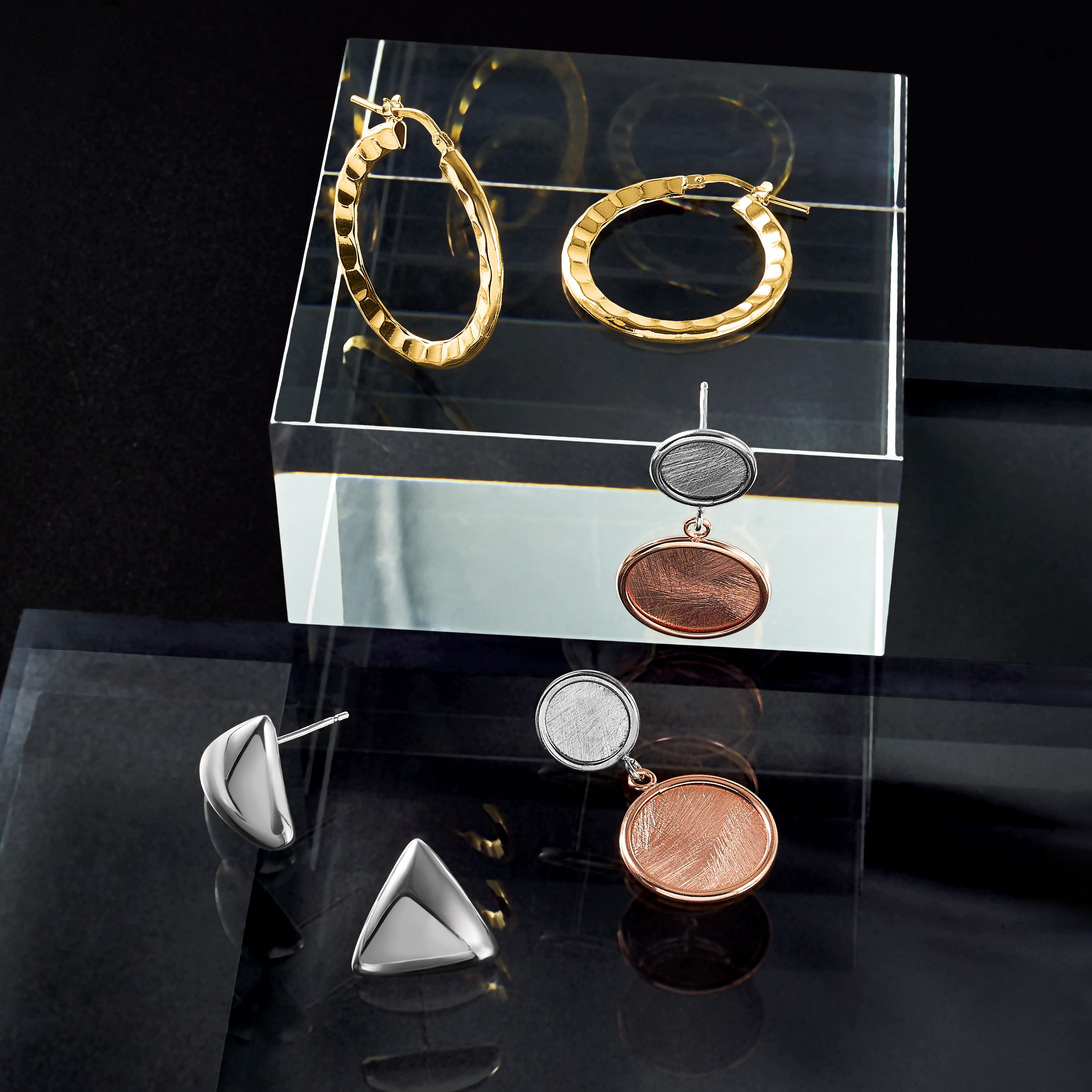 Sterling Silver Rh-plated Polished Hollow Triangle Post Earrings