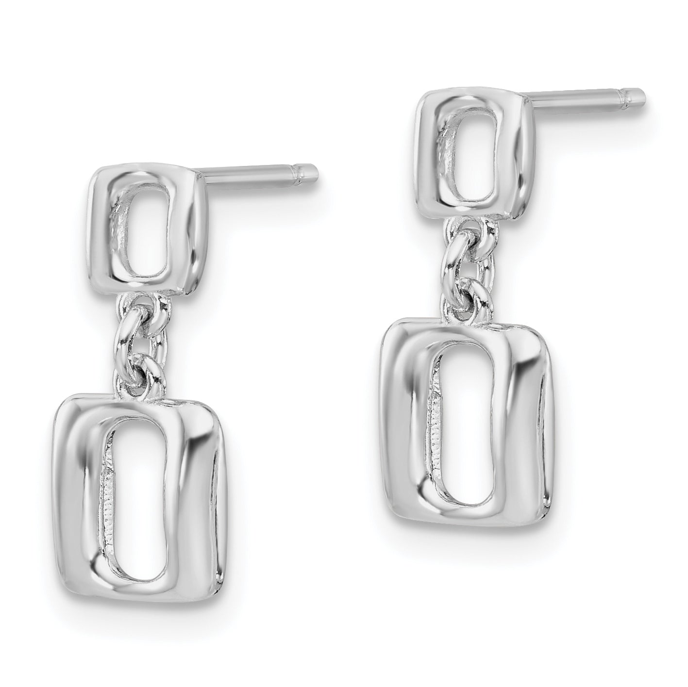 Sterling Silver Rhodium-plated Square Link Dangle Post Earrings Secondary image
