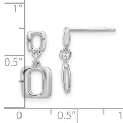 Sterling Silver Rhodium-plated Square Link Dangle Post Earrings