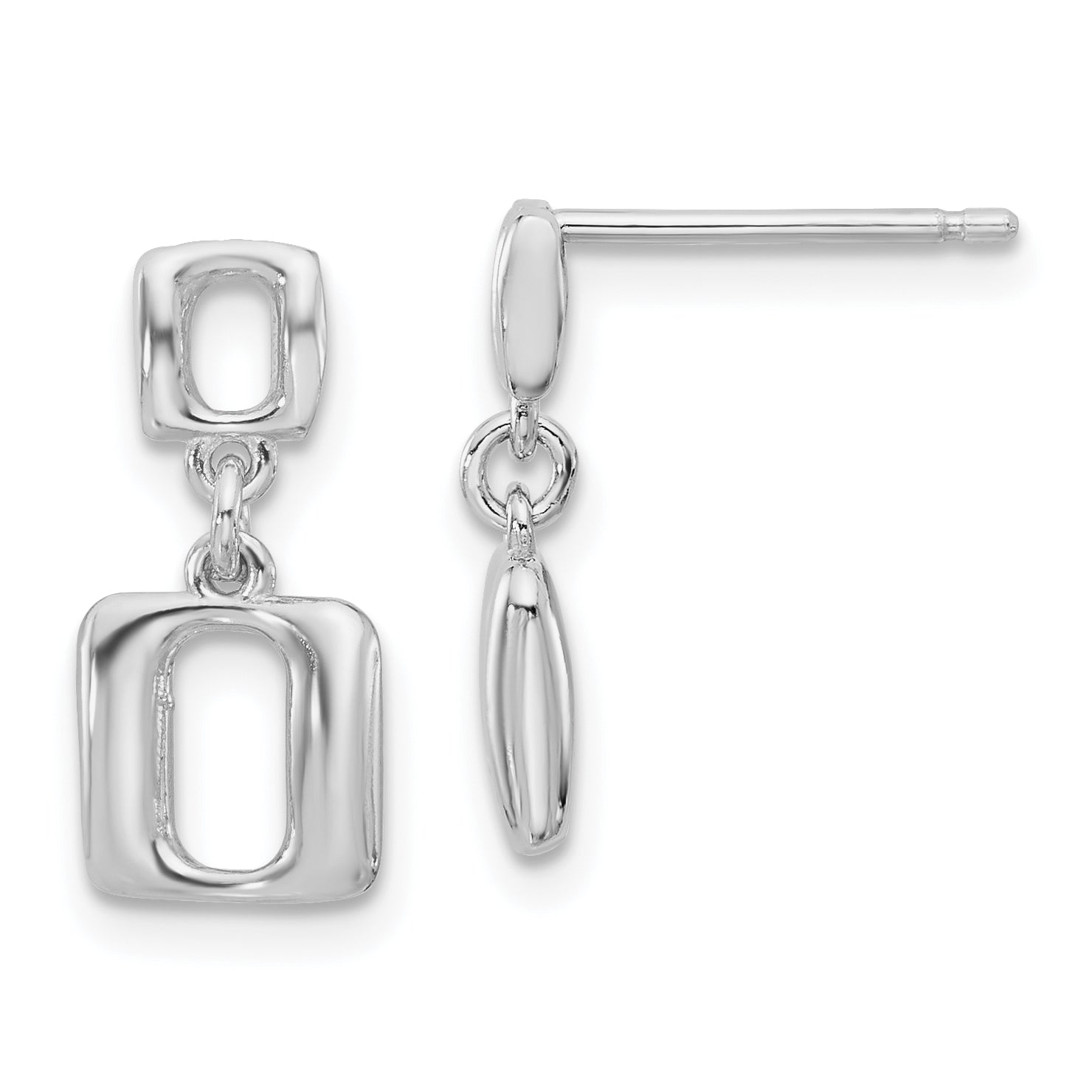 Sterling Silver Rhodium-plated Square Link Dangle Post Earrings Main image