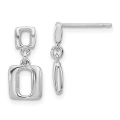 Sterling Silver Rhodium-plated Square Link Dangle Post Earrings