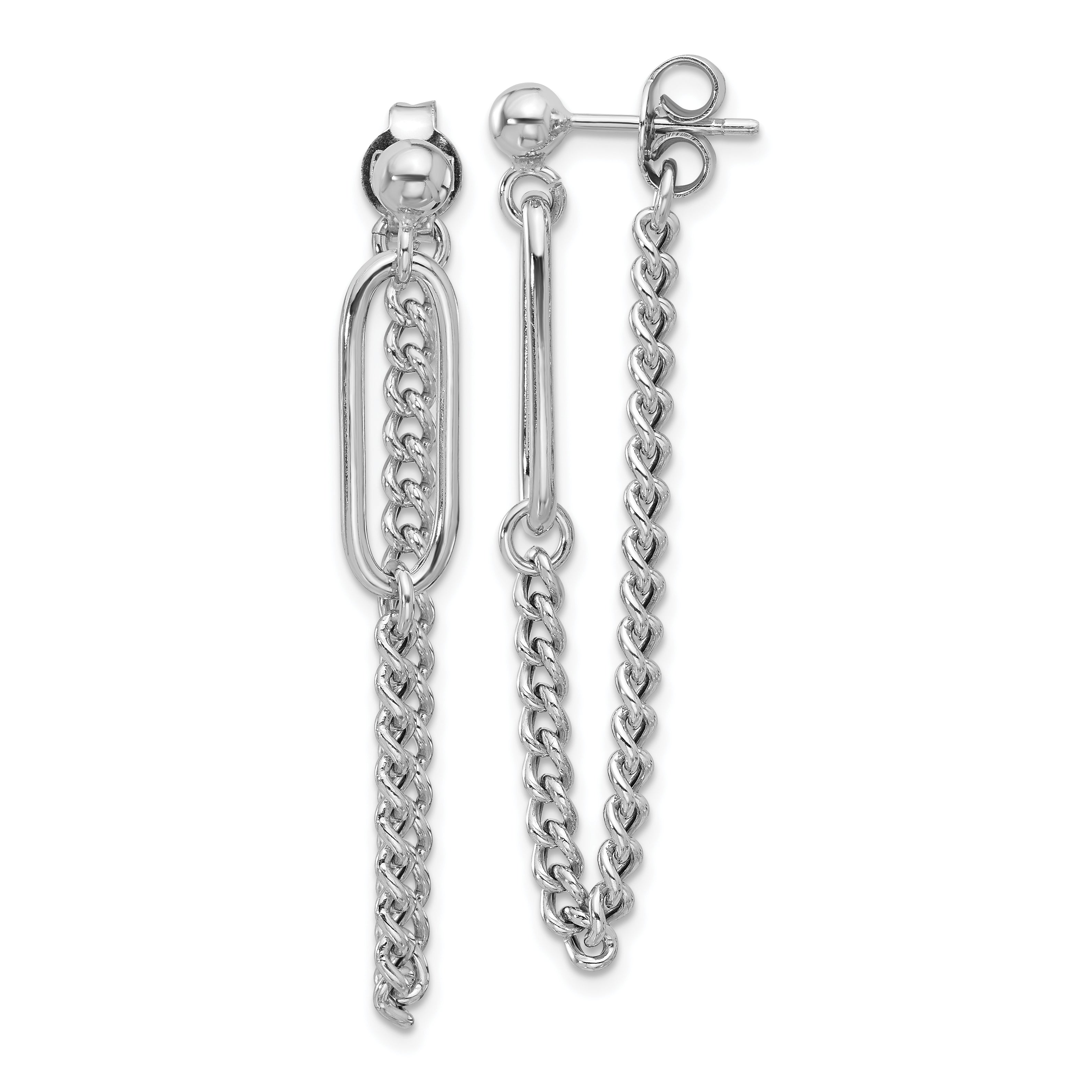 Sterling Silver Rhodium-plated Post Chain Dangle Earrings Main image