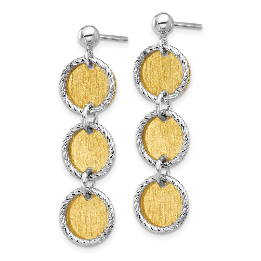 SS Rhodium/Gold-plated Polished/Brushed Circles Dangle Earrings