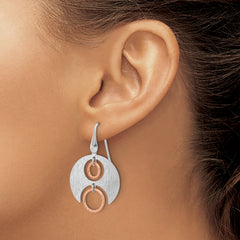 SS Rhodium/Rose gold-plat Polished/Brushed Dangle Earrings