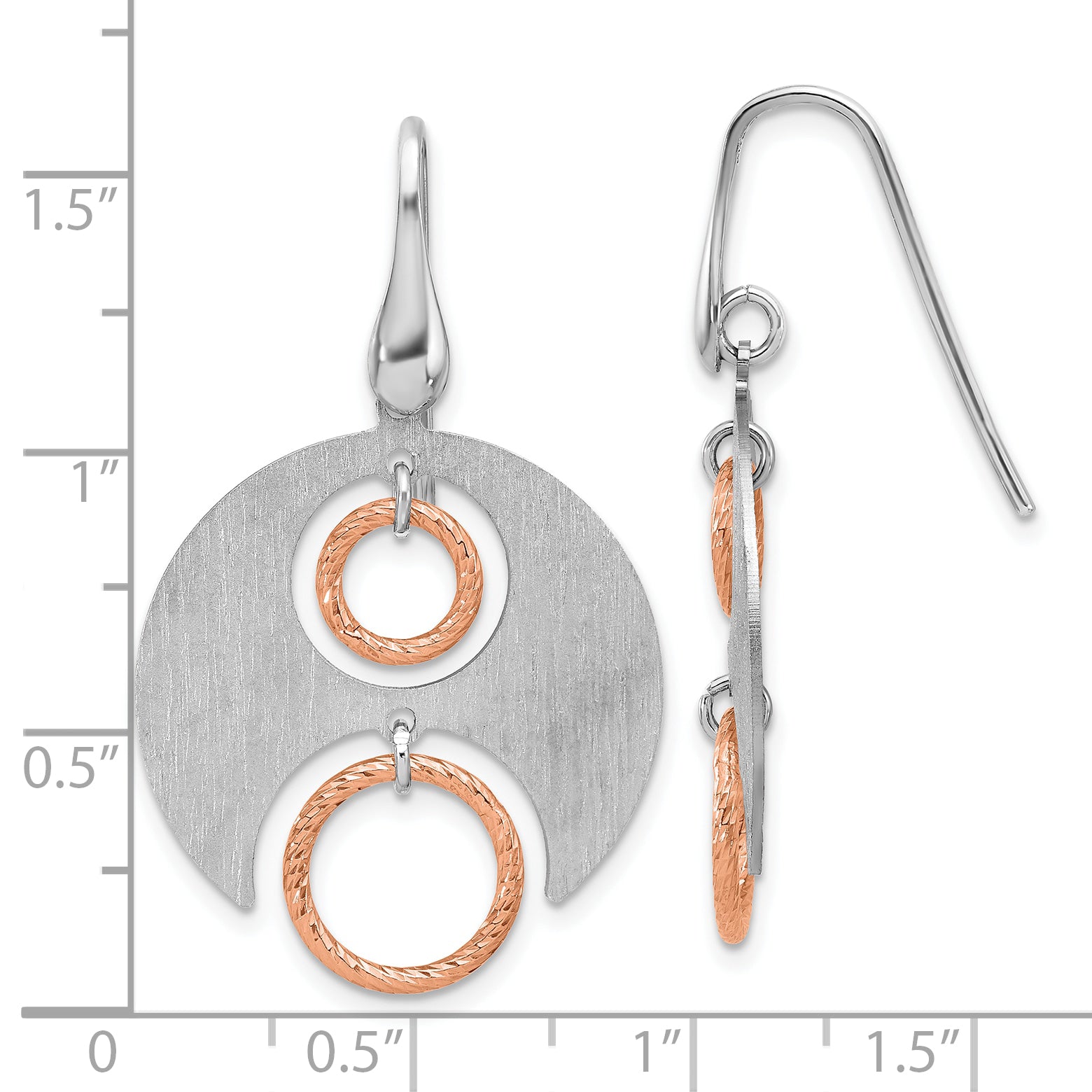 SS Rhodium/Rose gold-plat Polished/Brushed Dangle Earrings