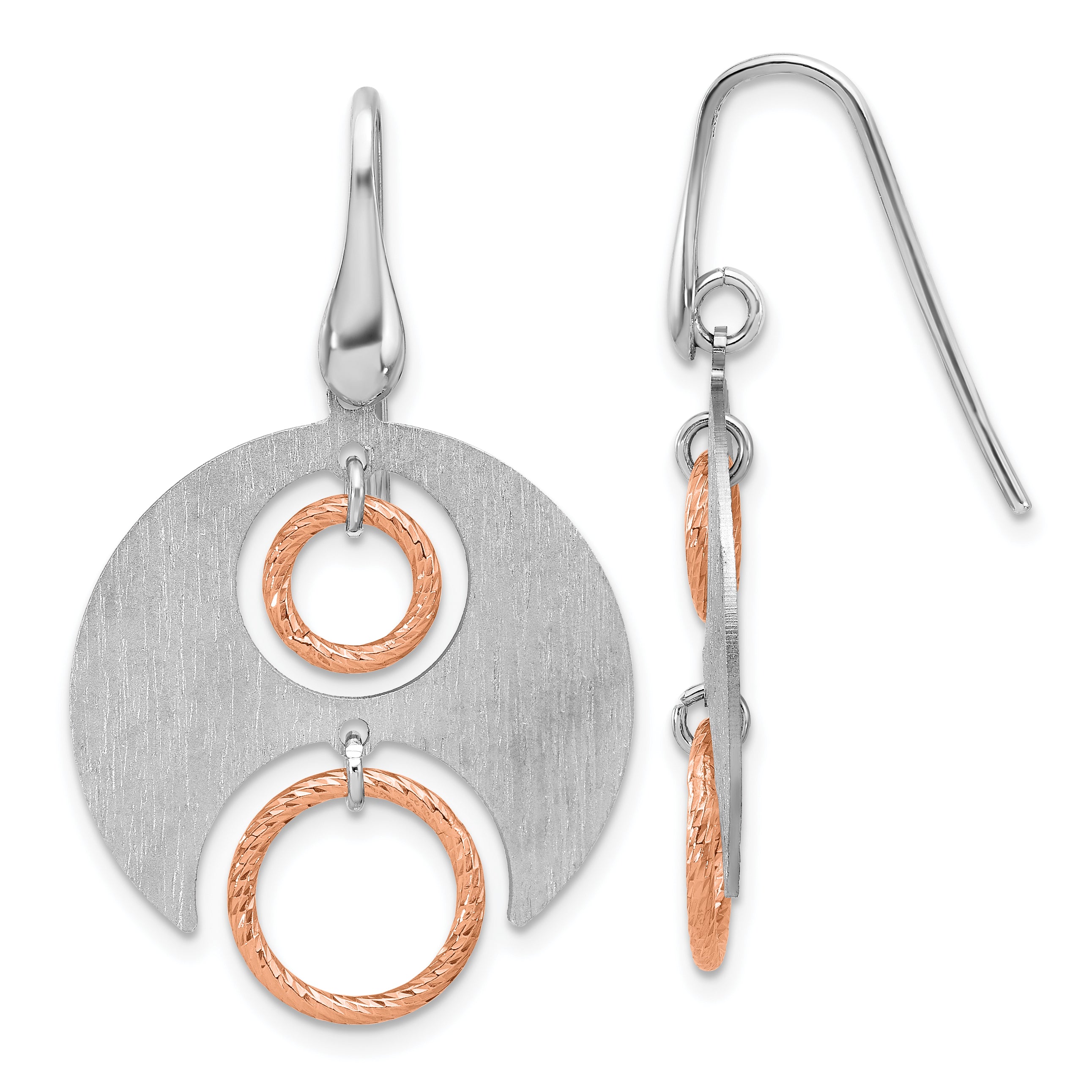 SS Rhodium/Rose gold-plat Polished/Brushed Dangle Earrings Main image
