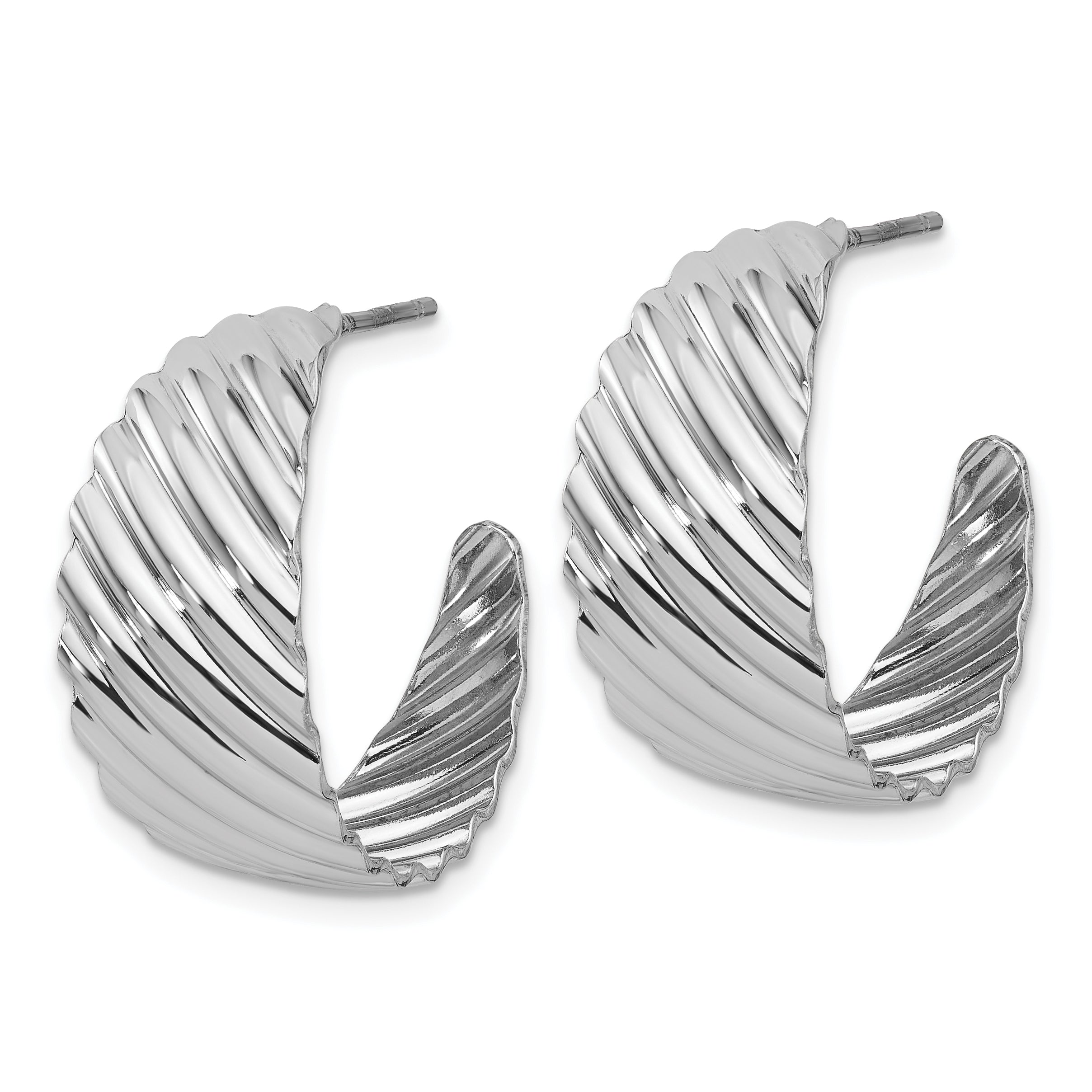 Sterling Silver Rh-plat Polished Grooved Left/Right J-Hoop Earring Secondary image