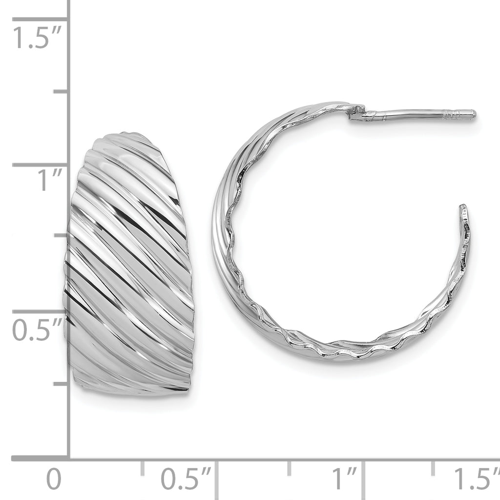 Sterling Silver Rh-plat Polished Grooved Left/Right J-Hoop Earring