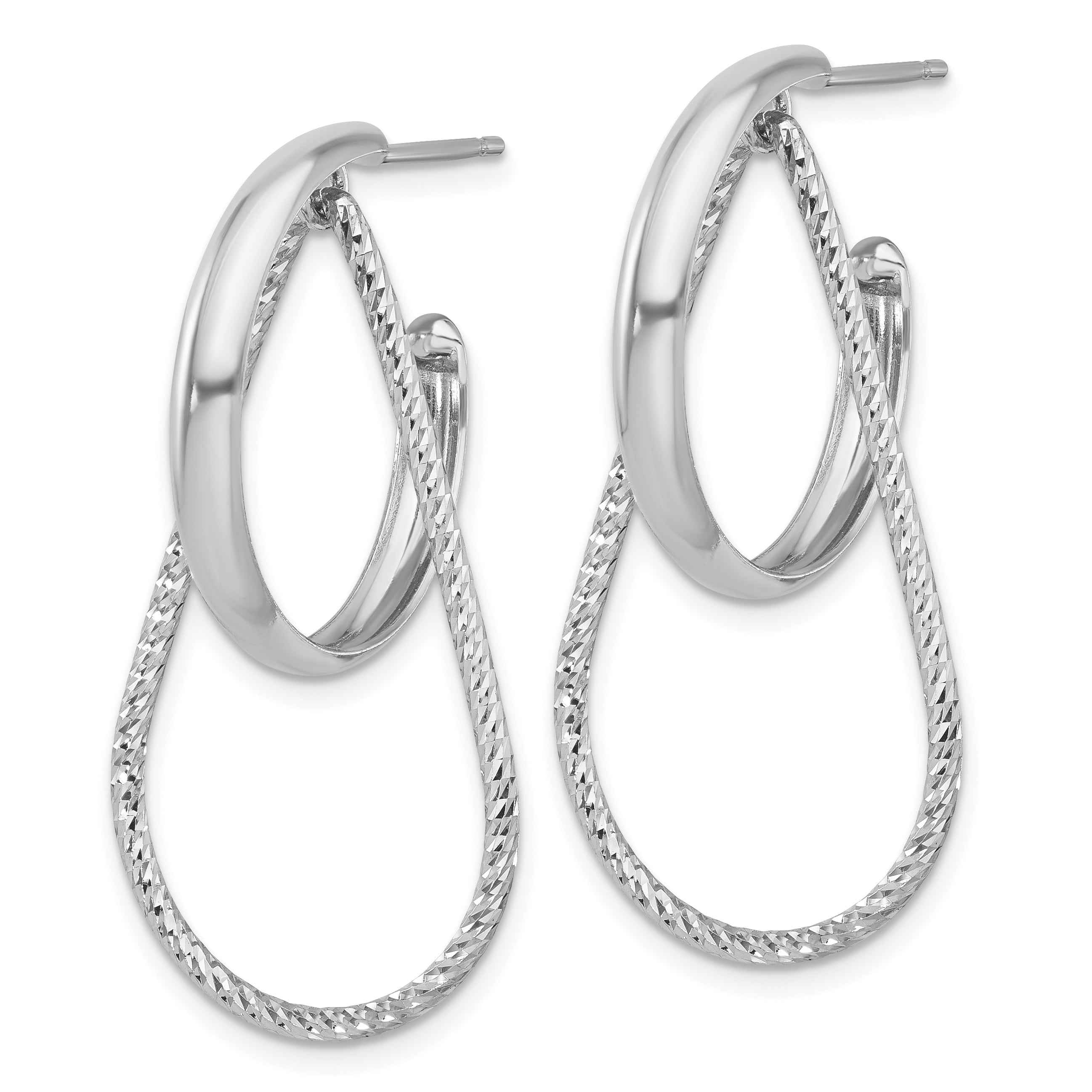 Sterling Silver Rh-plated Polished and Diamond-cut  Dangle Earring Secondary image
