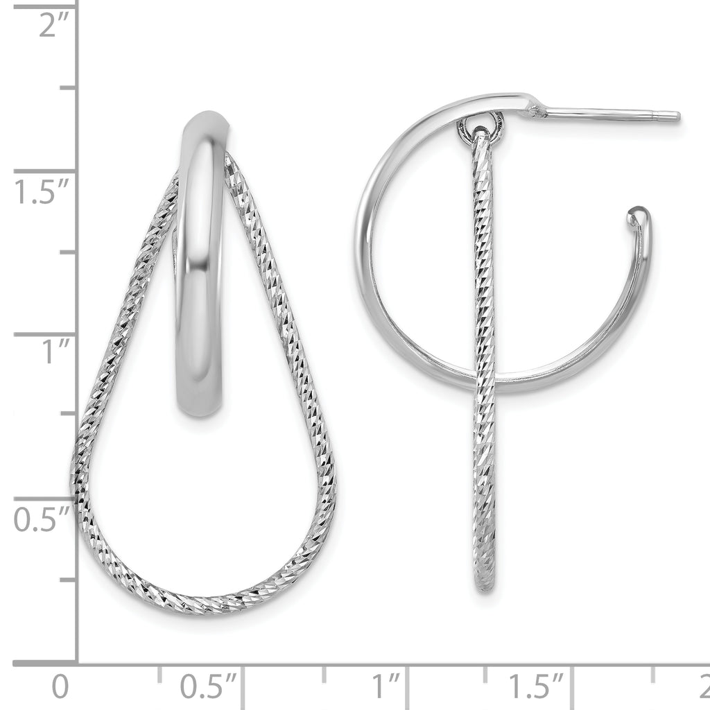 Sterling Silver Rh-plated Polished and Diamond-cut  Dangle Earring