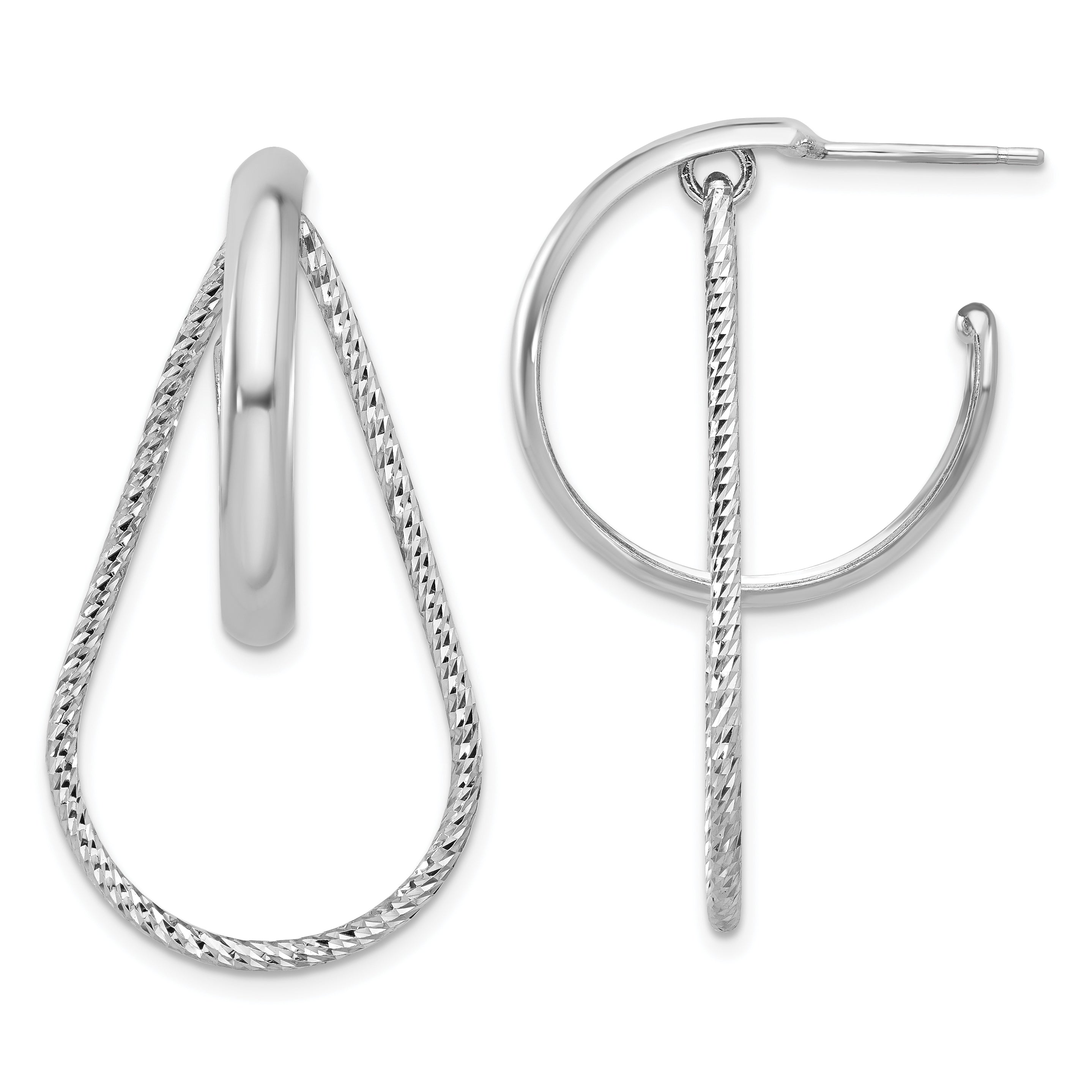 Sterling Silver Rh-plated Polished and Diamond-cut  Dangle Earring Main image