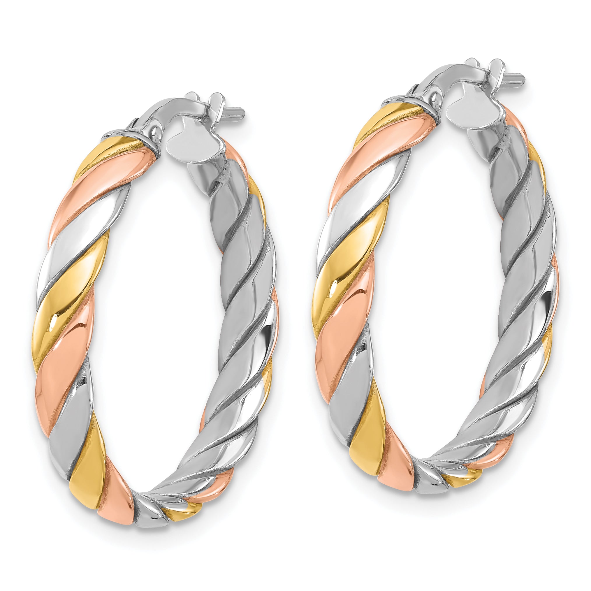SS RH-plated with Gold and Rose-tone Polished Hoop Earrings Secondary image