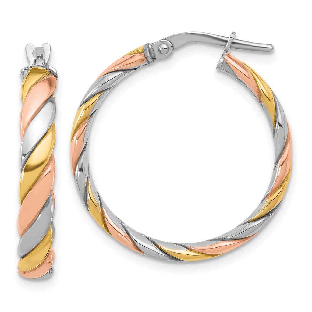 SS RH-plated with Gold and Rose-tone Polished Hoop Earrings