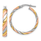 SS RH-plated with Gold and Rose-tone Polished Hoop Earrings