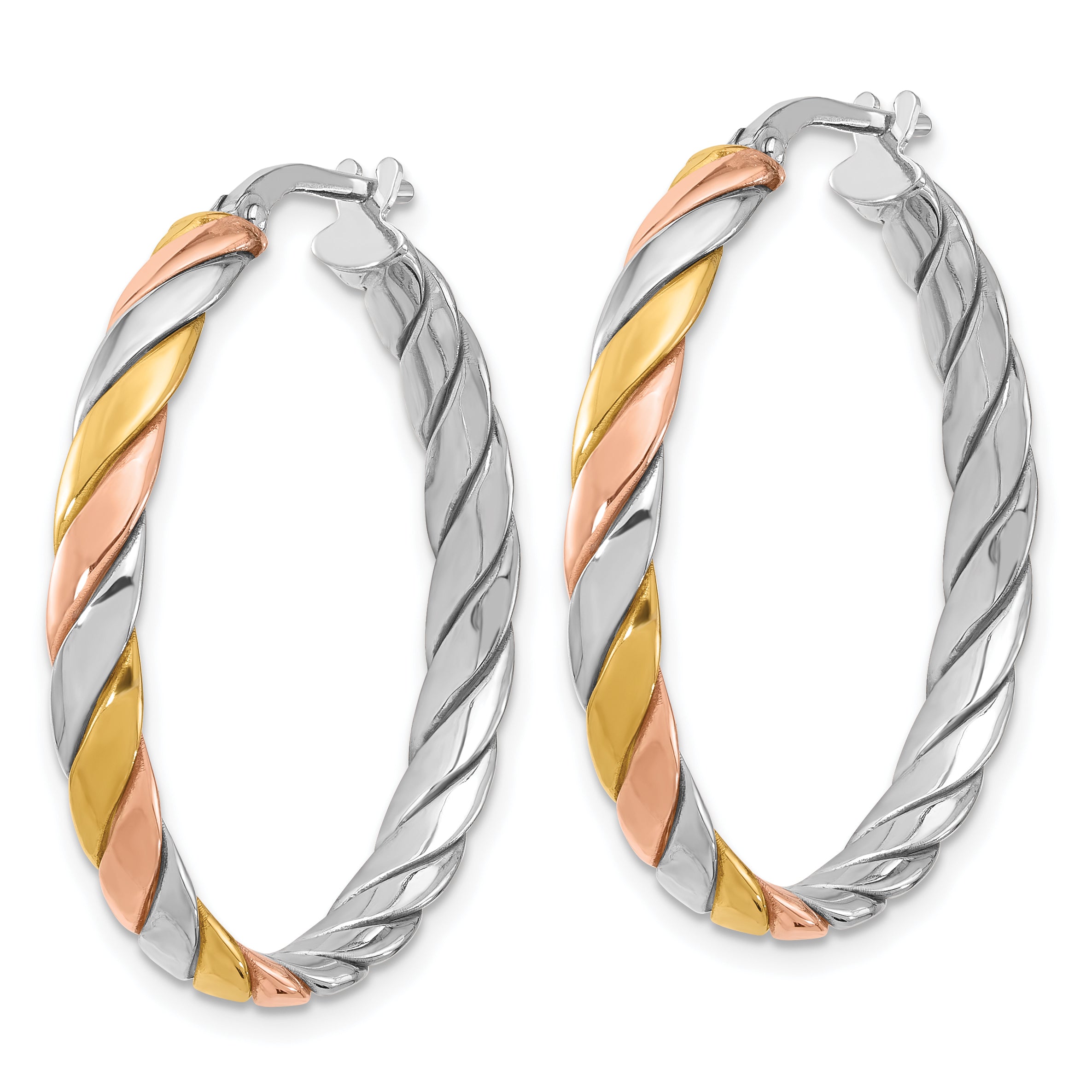 SS RH-plated with Gold and Rose-tone Polished Hoop Earrings