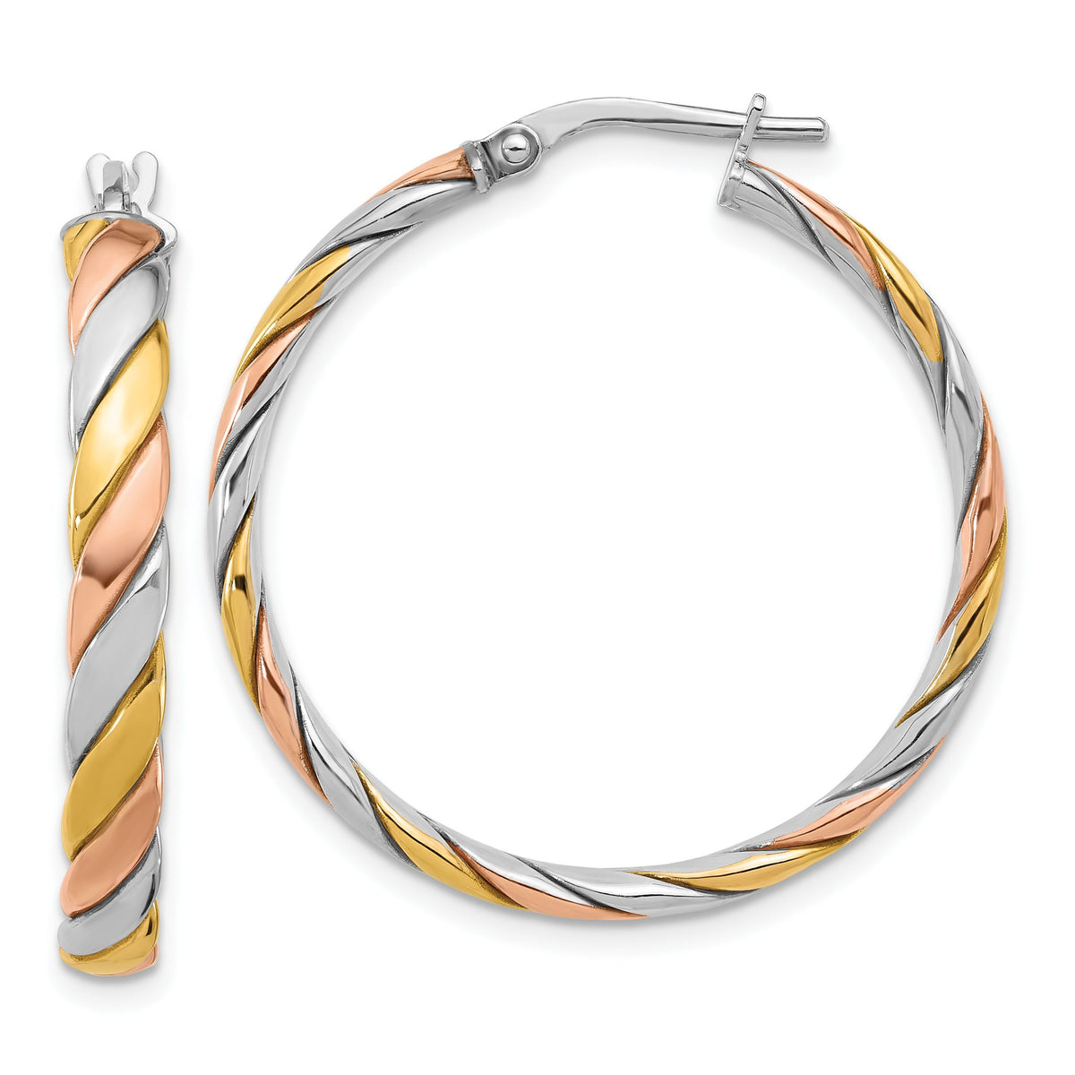 Two-Tone Hoop Earrings in Sterling Silver, 32mm - Sophia Jewelers Main image