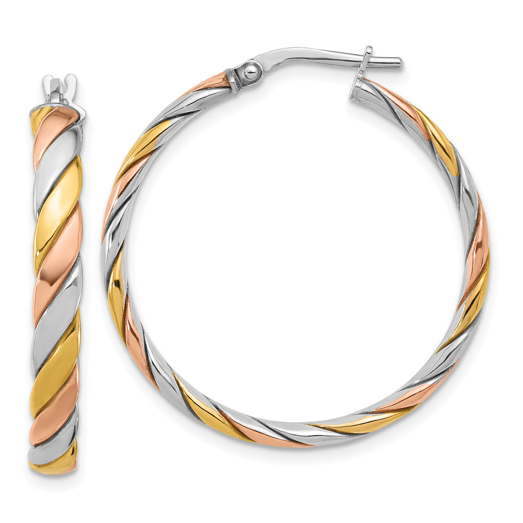 SS RH-plated with Gold and Rose-tone Polished Hoop Earrings