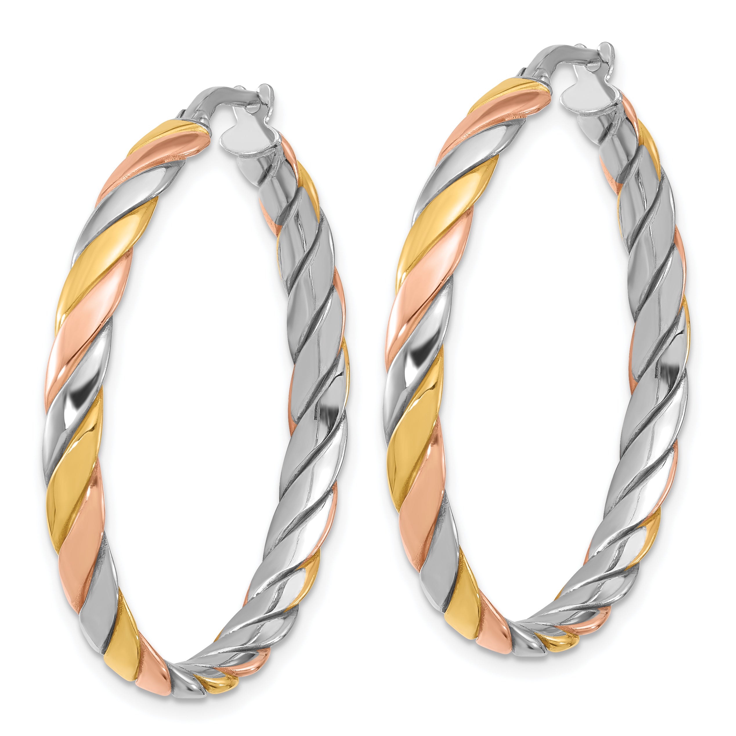 SS RH-plated with Gold and Rose-tone Polished Hoop Earrings Secondary image