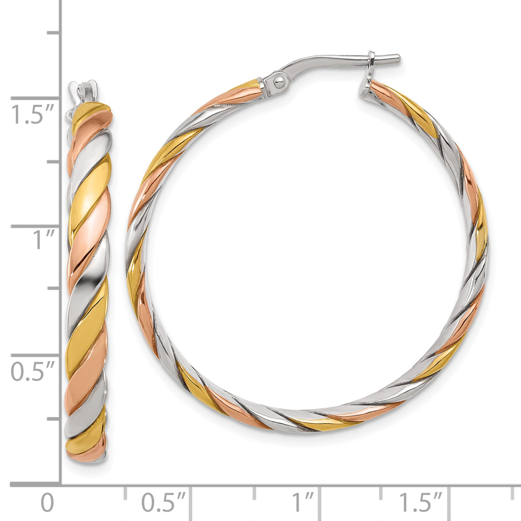SS RH-plated with Gold and Rose-tone Polished Hoop Earrings