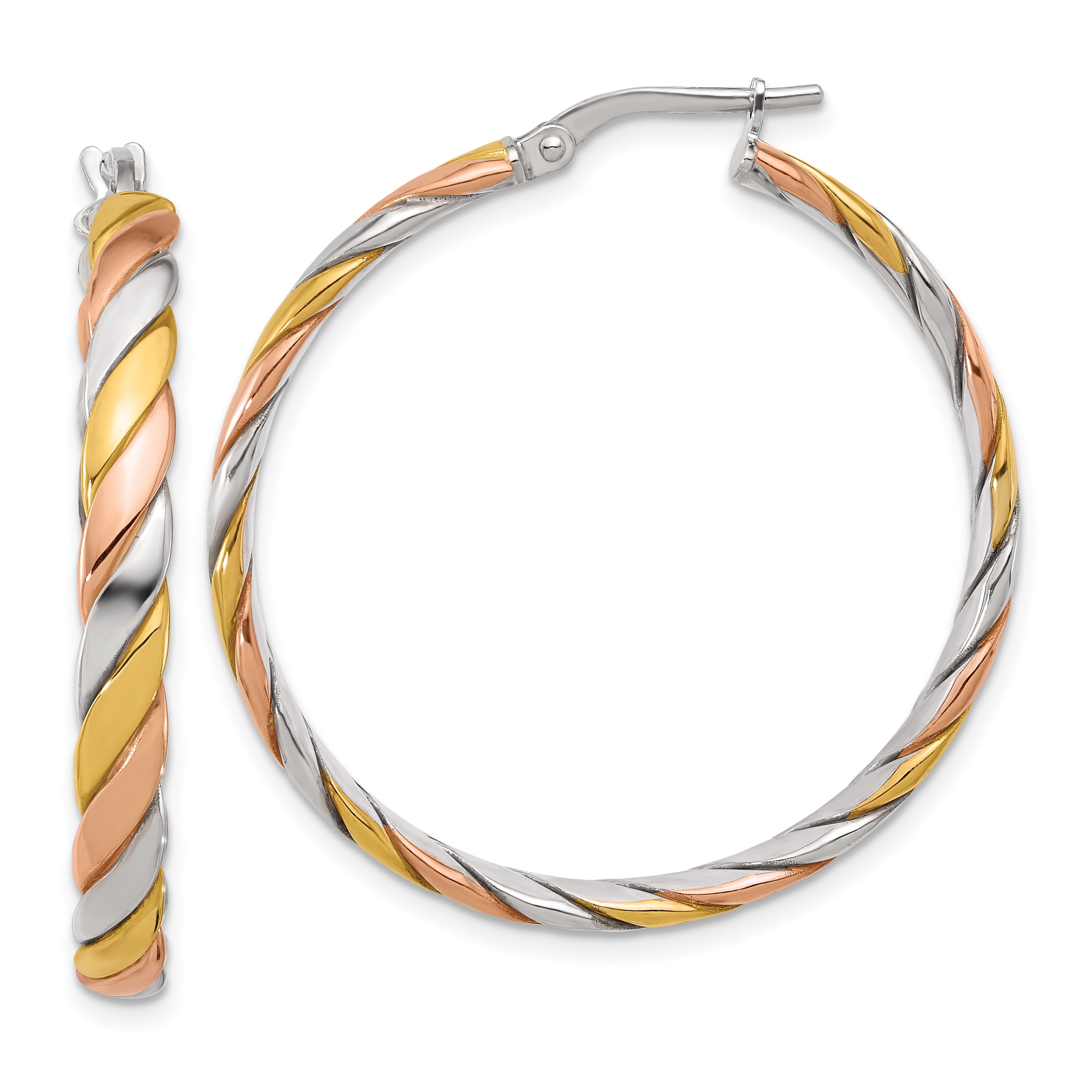 SS RH-plated with Gold and Rose-tone Polished Hoop Earrings