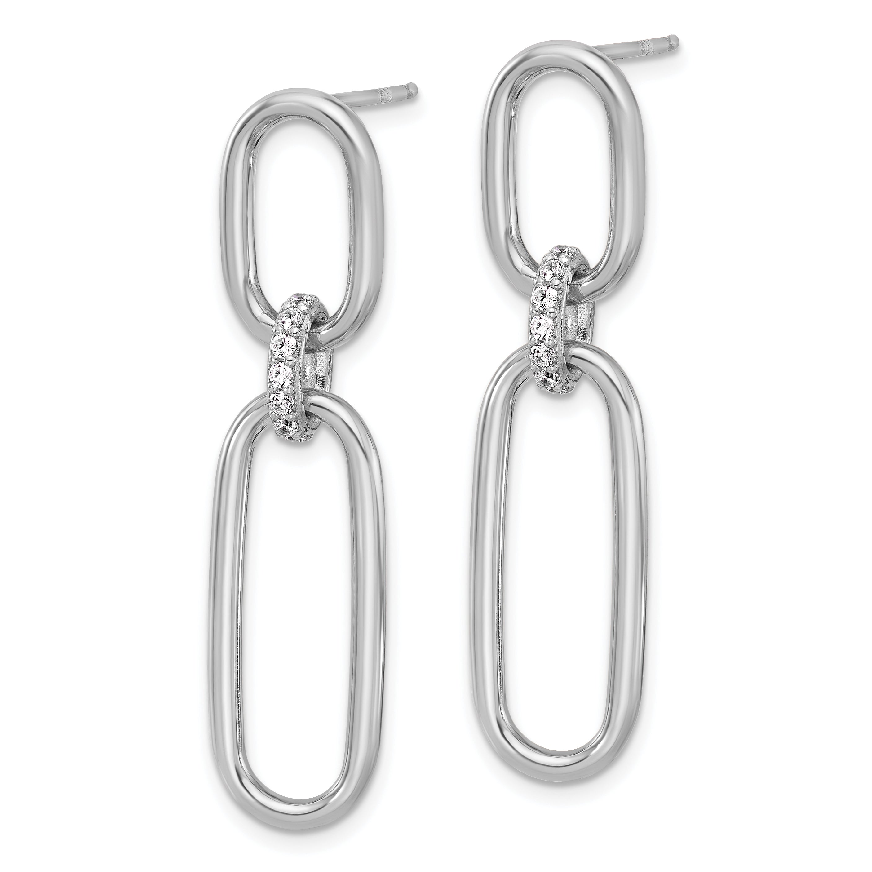 Sterling Silver Rh-plated Polished CZ Dangle Post Earrings Secondary image