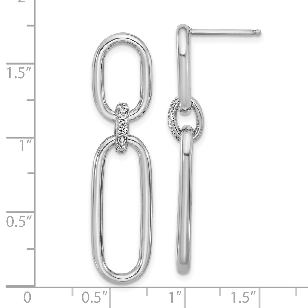 Sterling Silver Rh-plated Polished CZ Dangle Post Earrings