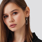 Sterling Silver Rh-plated Polished CZ Dangle Post Earrings