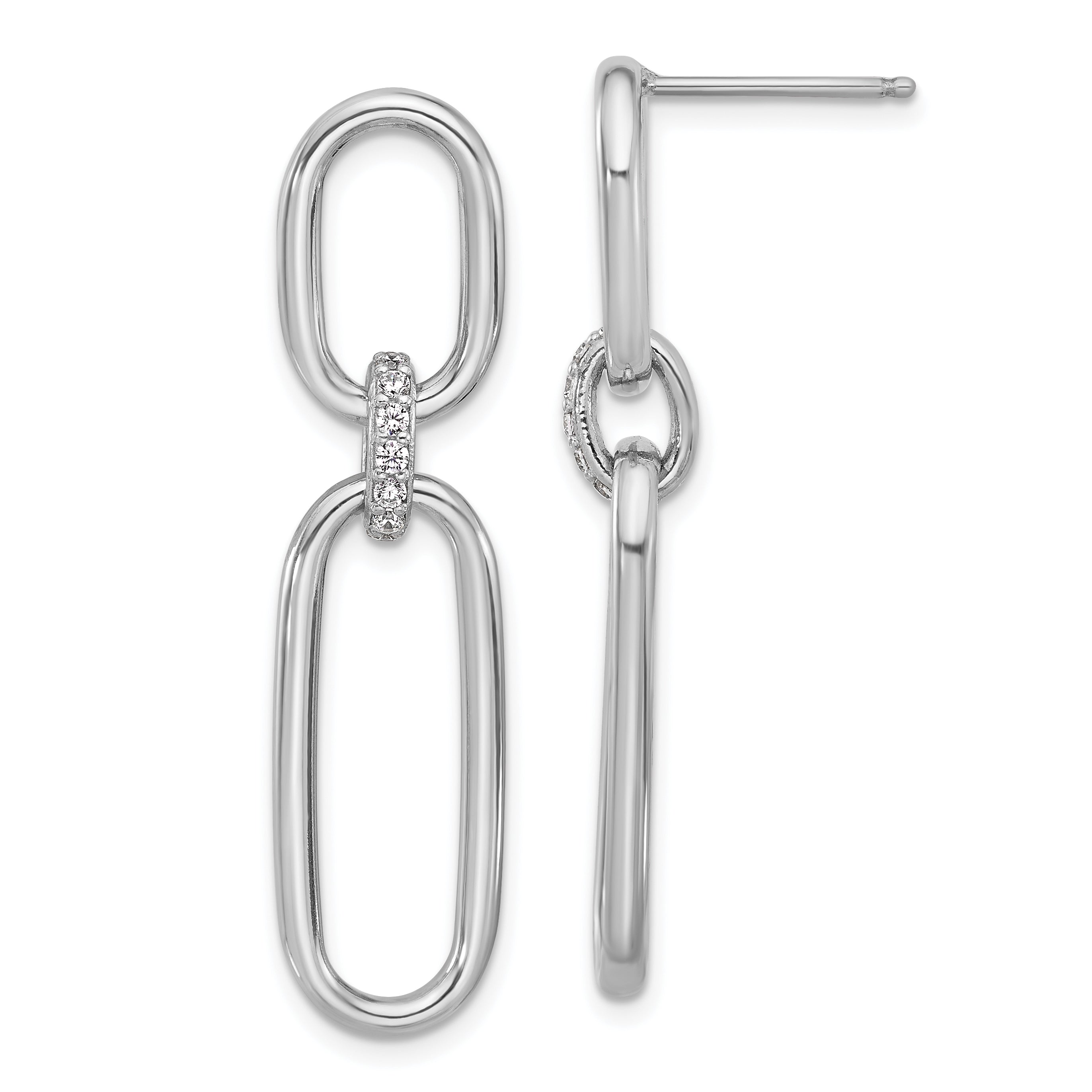 Sterling Silver Rh-plated Polished CZ Dangle Post Earrings Main image