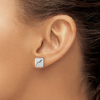Sterling Silver Rh-plat Polished Hollow Puffed Square Post Earring