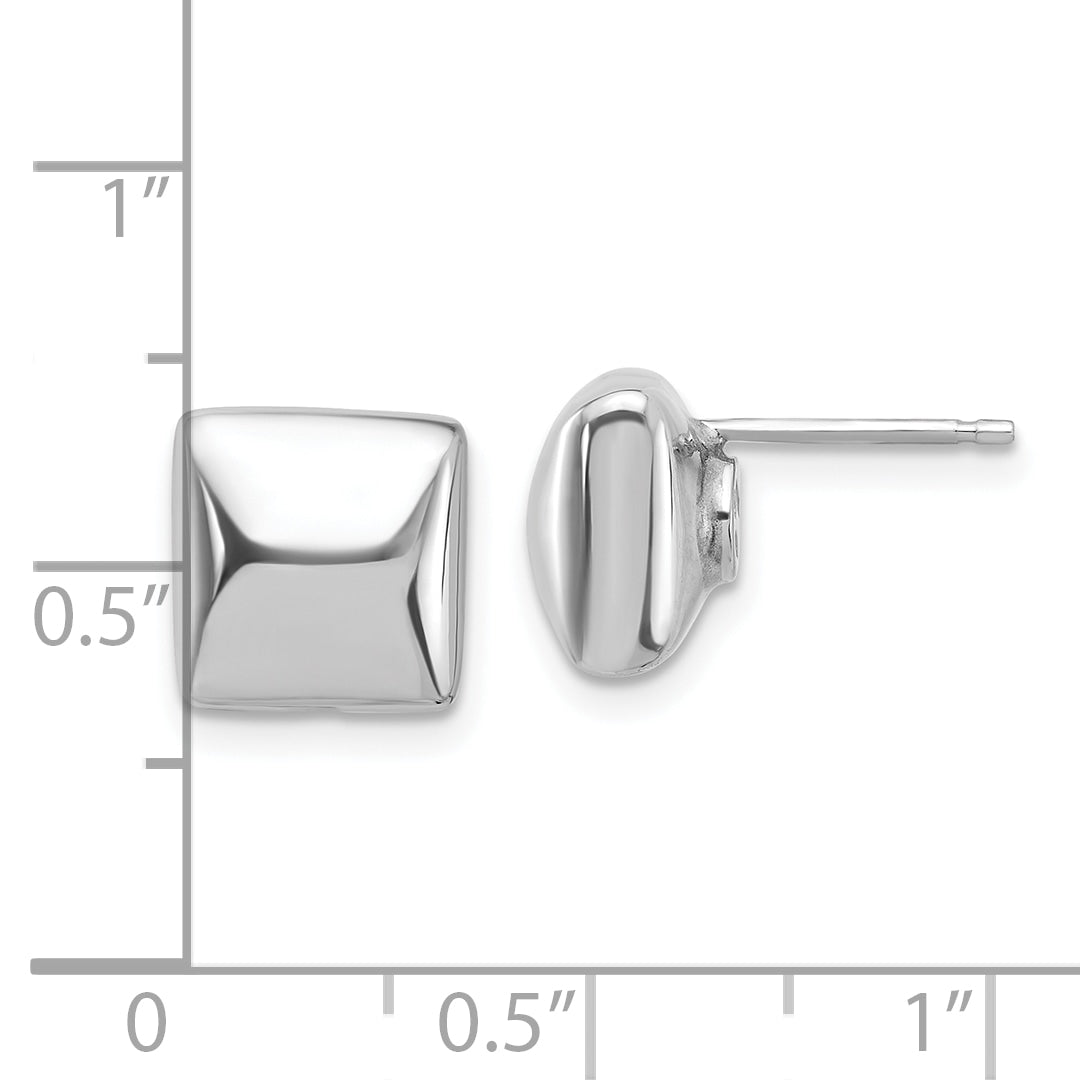 Sterling Silver Rh-plat Polished Hollow Puffed Square Post Earring