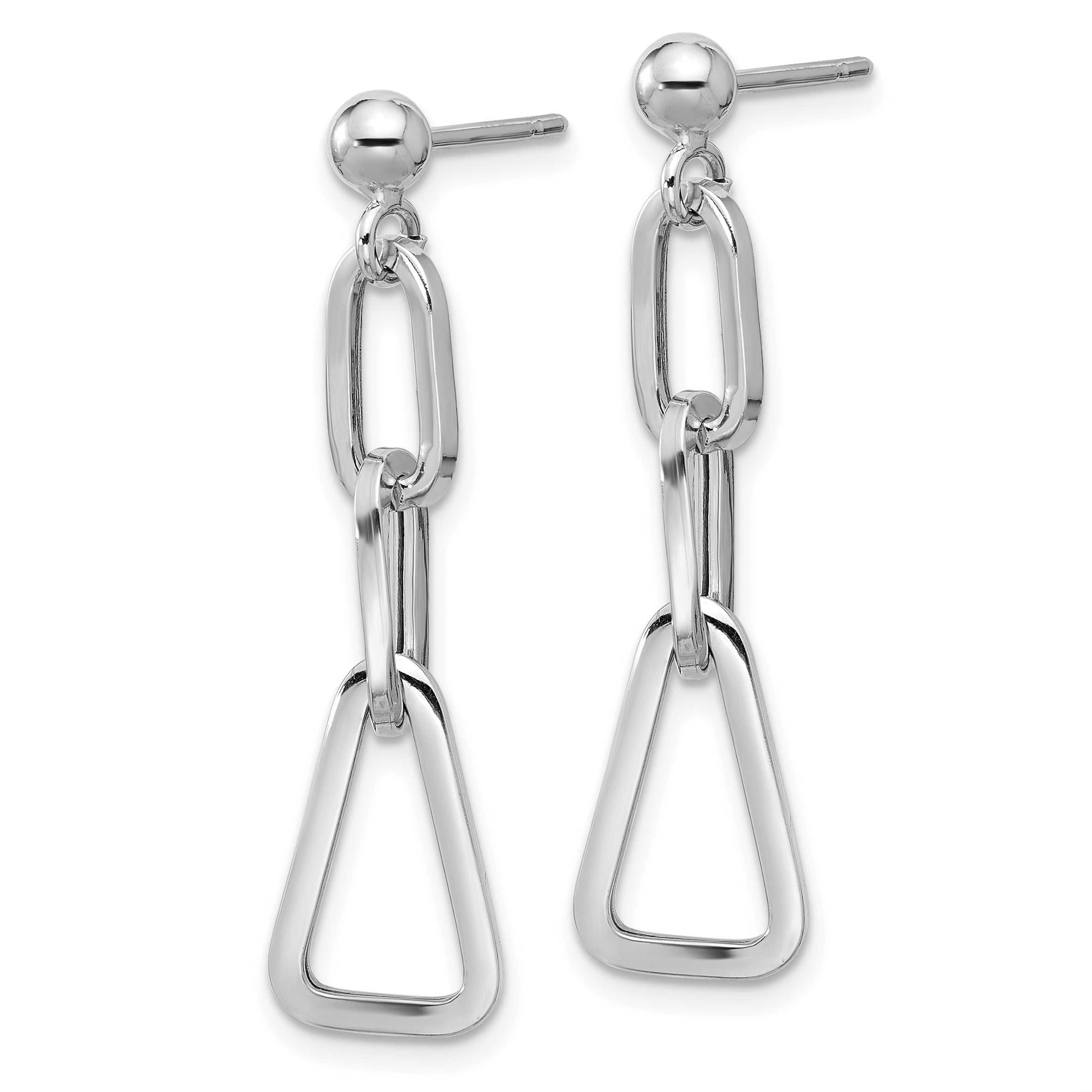 Sterling Silver RH-plate Geometric Link Dangle Post Earrings Secondary image