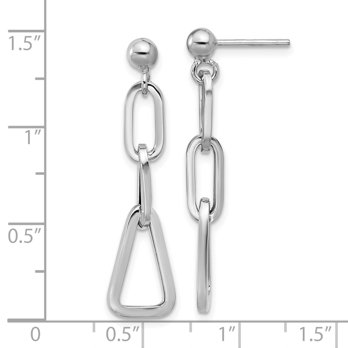 Sterling Silver RH-plate Geometric Link Dangle Post Earrings