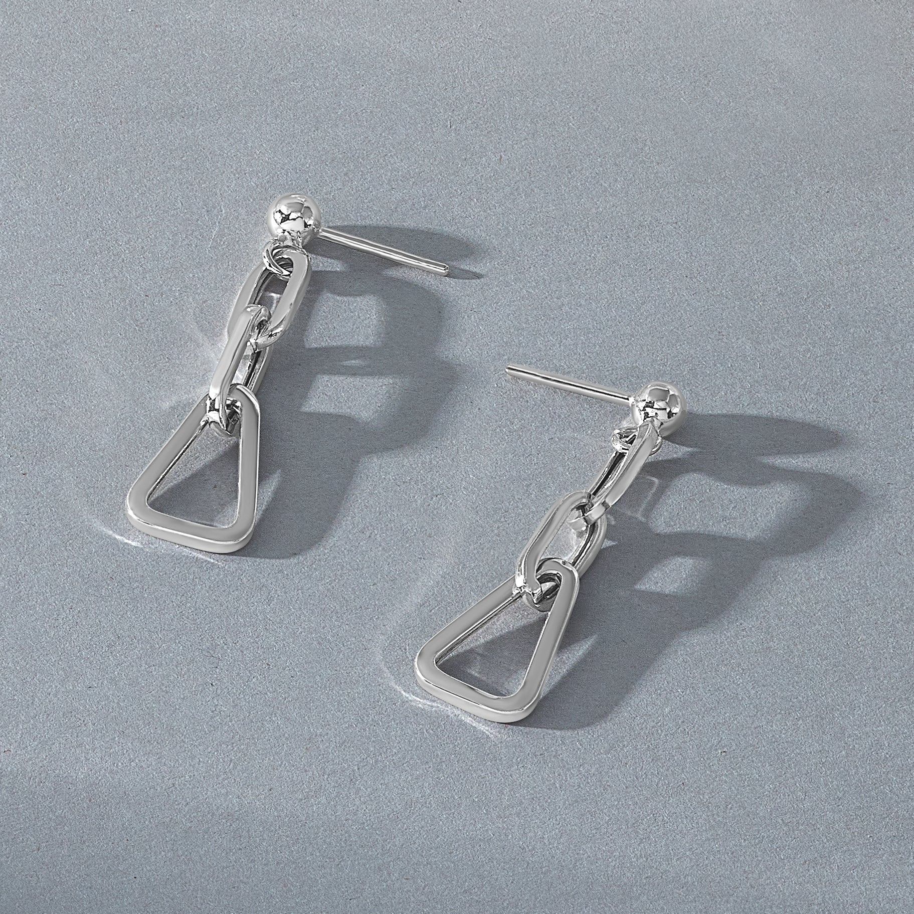Sterling Silver RH-plate Geometric Link Dangle Post Earrings