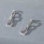 Sterling Silver RH-plate Geometric Link Dangle Post Earrings