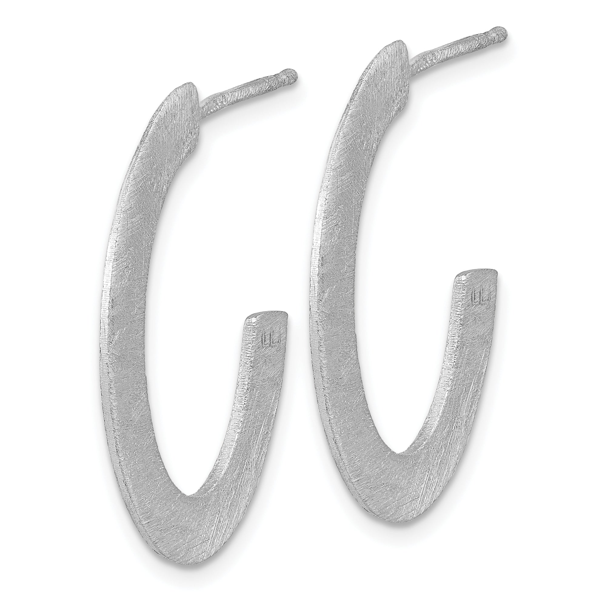 Sterling Silver RH-plated Scratch Finish J-Hoop Post Earrings Secondary image