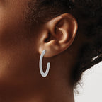Sterling Silver RH-plated Scratch Finish J-Hoop Post Earrings