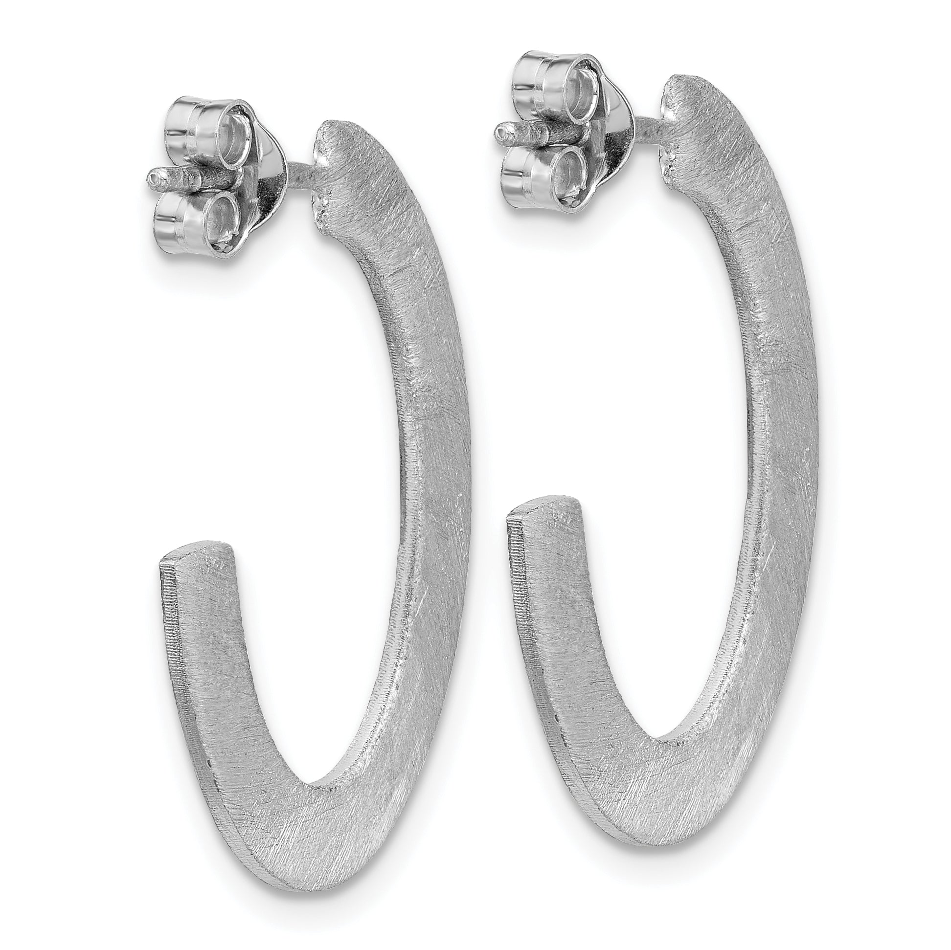 Sterling Silver RH-plated Scratch Finish J-Hoop Post Earrings